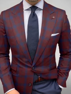 Men's Blazer Jacket Sport Coat Closure collar Outdoor Casual Checkered Windowpane Plaid Red Blue Tailored Fit Single Breasted Two-buttons