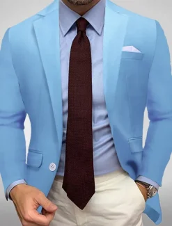 Men's Blazer Jacket Sport Coat Notch Collar Casual Solid Colored Black White Yellow Standard Fit Single Breasted One-button