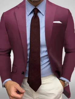 Men's Blazer Jacket Sport Coat Notch Collar Casual Solid Colored Black White Yellow Standard Fit Single Breasted One-button