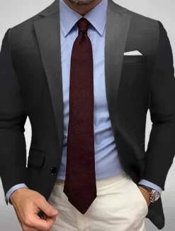 Men's Blazer Jacket Sport Coat Notch Collar Casual Solid Colored Black White Yellow Standard Fit Single Breasted One-button