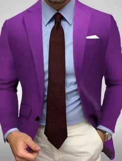 Men's Blazer Jacket Sport Coat Notch Collar Casual Solid Colored Black White Yellow Standard Fit Single Breasted One-button