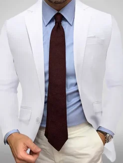 Men's Blazer Jacket Sport Coat Notch Collar Casual Solid Colored Black White Yellow Standard Fit Single Breasted One-button