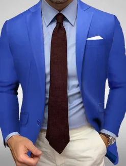 Men's Blazer Jacket Sport Coat Notch Collar Casual Solid Colored Black White Yellow Standard Fit Single Breasted One-button