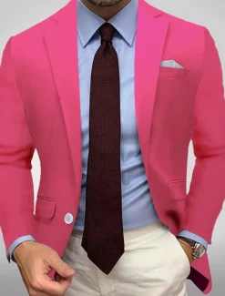 Men's Blazer Jacket Sport Coat Notch Collar Casual Solid Colored Black White Yellow Standard Fit Single Breasted One-button