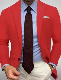 Men's Blazer Jacket Sport Coat Notch Collar Casual Solid Colored Black White Yellow Standard Fit Single Breasted One-button