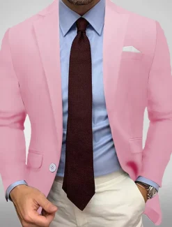 Men's Blazer Jacket Sport Coat Notch Collar Casual Solid Colored Black White Yellow Standard Fit Single Breasted One-button