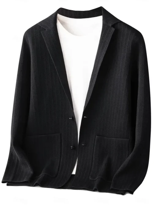 Men's Blazer Jacket Sweater Coat School Formal Wedding Elegant Warm Spring Fall Wool Nylon Solid Color Jacquard Multiple Pockets Comfy Single Breasted Two-button Blazer Black Dark Grey Army Green