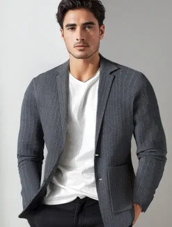 Men's Blazer Jacket Sweater Coat School Formal Wedding Elegant Warm Spring Fall Wool Nylon Solid Color Jacquard Multiple Pockets Comfy Single Breasted Two-button Blazer Black Dark Grey Army Green