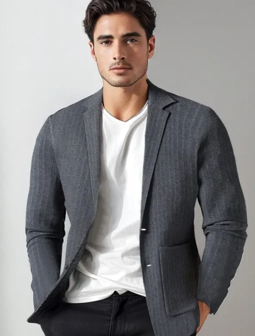 Men's Blazer Jacket Sweater Coat School Formal Wedding Elegant Warm Spring Fall Wool Nylon Solid Color Jacquard Multiple Pockets Comfy Single Breasted Two-button Blazer Black Dark Grey Army Green