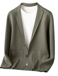 Men's Blazer Jacket Sweater Coat School Formal Wedding Elegant Warm Spring Fall Wool Nylon Solid Color Jacquard Multiple Pockets Comfy Single Breasted Two-button Blazer Black Dark Grey Army Green