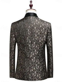 Men's Blazer Jacket Tuxedo Shawl Collar Party Luxury Jacquard Blazer Blue khaki Standard Fit Single Breasted One-button