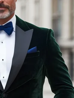 Men's Blazer Jacket Tuxedo Lapel Christmas Vintage Solid Colored Blazer Green Standard Fit