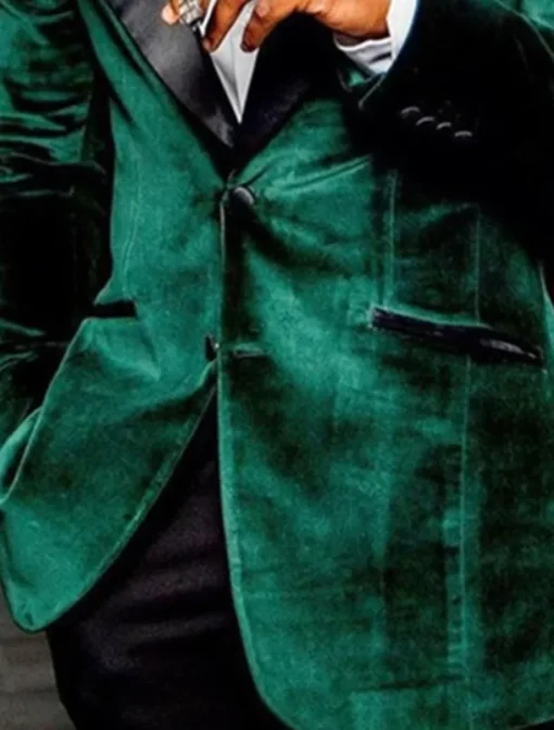 Men's Blazer Jacket Tuxedo Closure collar Fashion Casual Velvet Solid Colored Green Tailored Fit Single Breasted Two-buttons