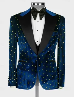 Men's Blazer Jacket Tuxedo Closure collar Casual Velvet Pattern Black Burgundy Blue Tailored Fit Single Breasted One-button