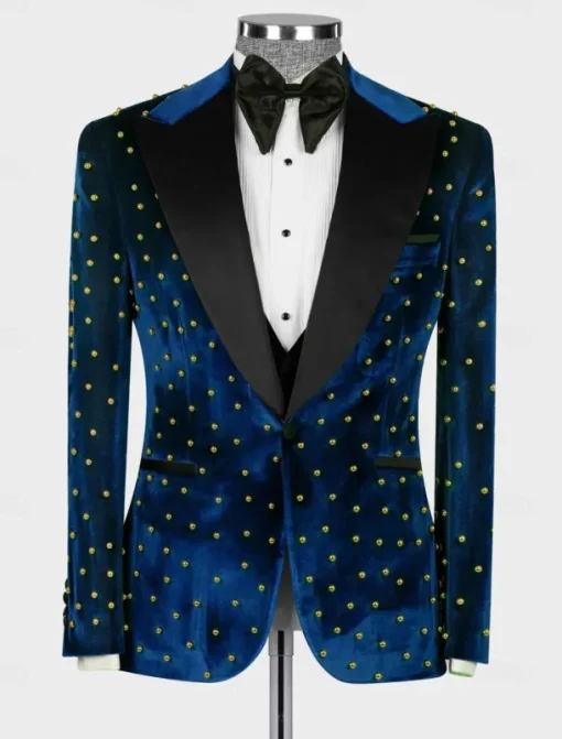 Men's Blazer Jacket Tuxedo Closure collar Casual Velvet Pattern Black Burgundy Blue Tailored Fit Single Breasted One-button