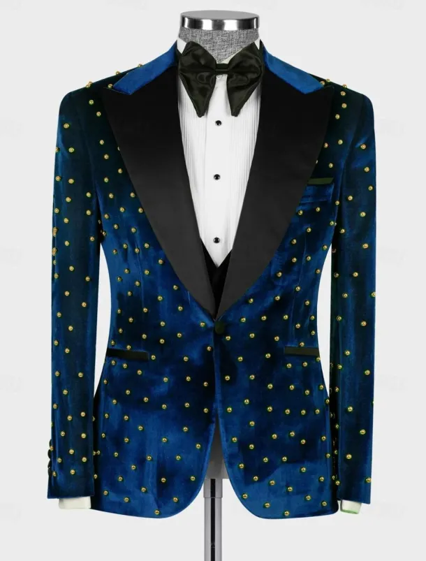 Men's Blazer Jacket Tuxedo Closure collar Casual Velvet Pattern Black Burgundy Blue Tailored Fit Single Breasted One-button
