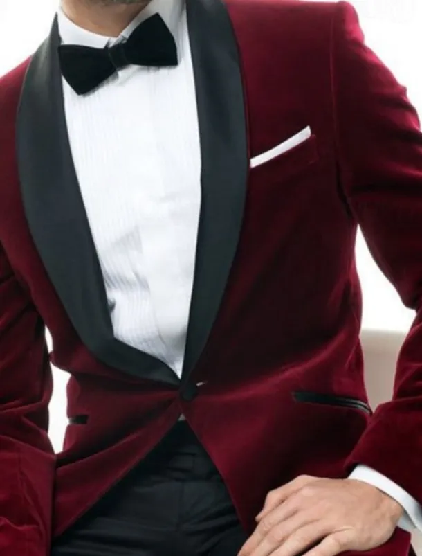 Men's Blazer Jacket Tuxedo Shawl Collar Fashion Party Casual Solid Colored Burgundy Tailored Fit Single Breasted One-button