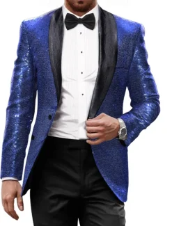 Men's Blazer Jacket Tuxedo Shawl Collar Party Sparkle Casual Pattern Black Silver Burgundy Tailored Fit Single Breasted One-button