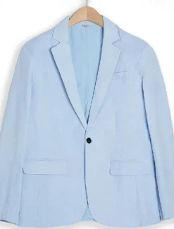 Men's Blazer Jacket Wedding Casual Daily Fashion Casual All Seasons Polyester Solid Colored Basic Single Breasted One-button Blazer Sky Blue