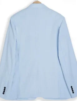 Men's Blazer Jacket Wedding Casual Daily Fashion Casual All Seasons Polyester Solid Colored Basic Single Breasted One-button Blazer Sky Blue