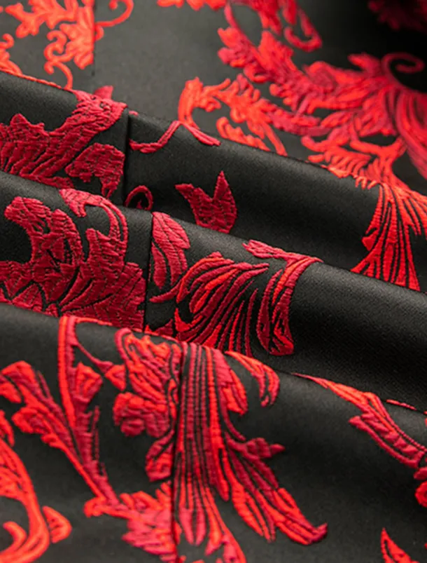 Men's Blazer Notch Collar Fashion Floral Red Standard Fit Single Breasted One-button