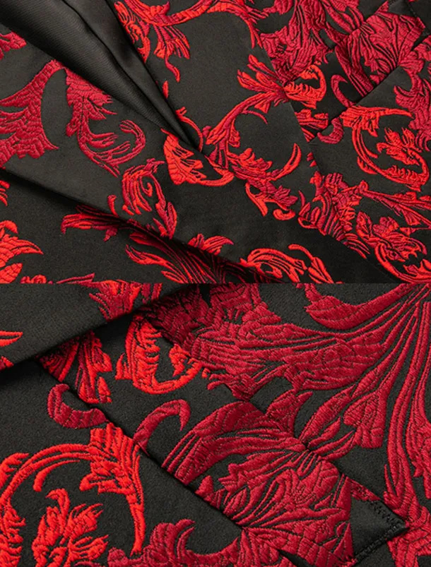 Men's Blazer Notch Collar Fashion Floral Red Standard Fit Single Breasted One-button