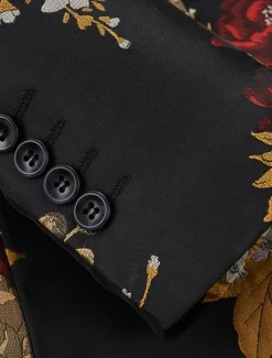 Men's Blazer Notch Collar Fashion Party Floral Black Standard Fit Single Breasted One-button