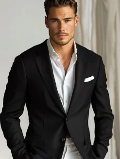 Men's Blazer Outdoor Sports & Outdoor Causal Pocket Daily Spring & Fall POLY Solid Color Button Pocket Thermal Warm Sunscreen Double Breasted Blazer Black
