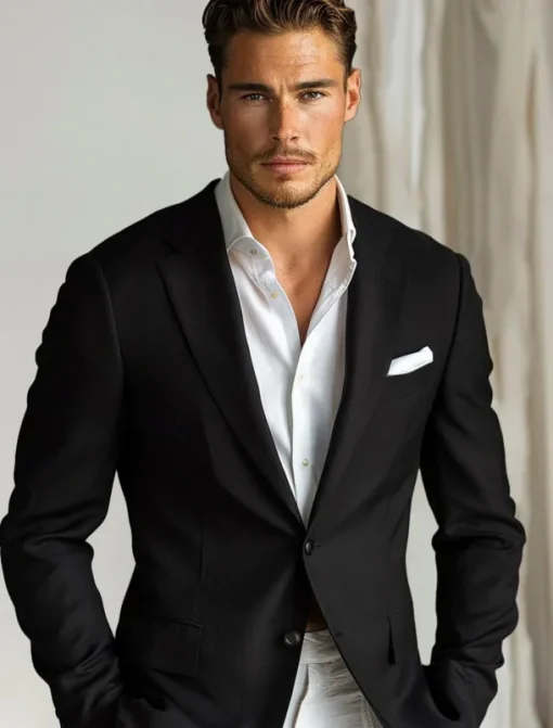 Men's Blazer Outdoor Sports & Outdoor Causal Pocket Daily Spring & Fall POLY Solid Color Button Pocket Thermal Warm Sunscreen Double Breasted Blazer Black