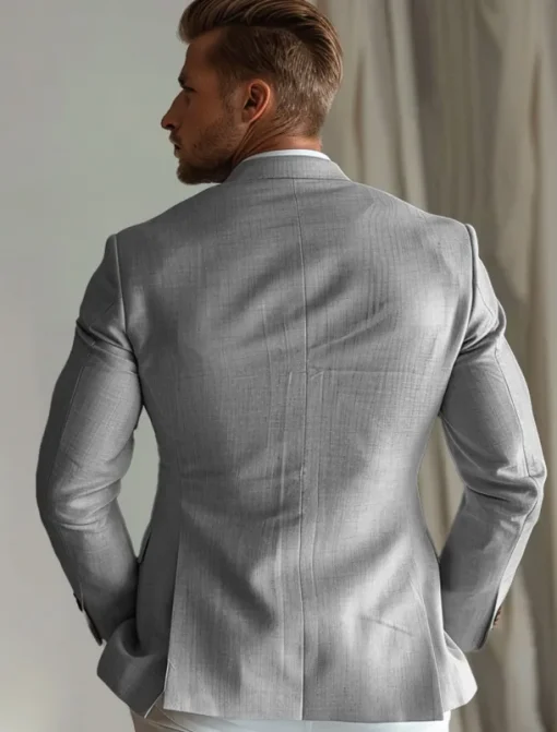 Men's Blazer School Formal Wedding Lined Daily Party Spring & Fall Autumn / Fall Polyester Solid Color Button Pocket Thermal Warm Comfy Double Breasted Blazer Purple Gray