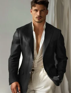 Men's Blazer School Formal Wedding Lined Daily Party Spring & Fall Autumn / Fall Polyester Solid Color Button Pocket Thermal Warm Comfy Double Breasted Blazer Purple Gray