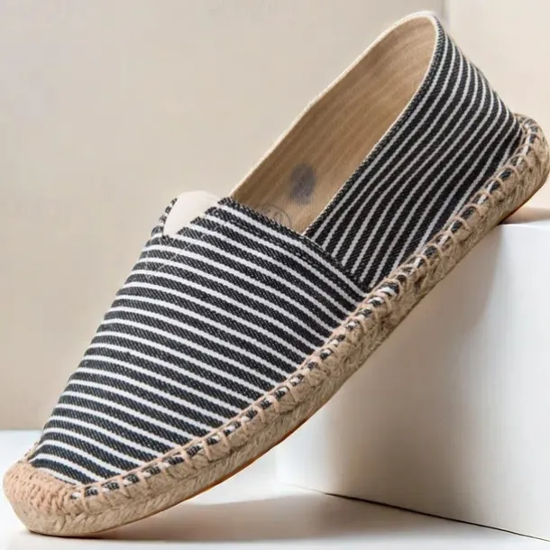 Men's Blue and White Striped Canvas Espadrille Slip-On Shoes with Jute Rope Sole – Comfortable Summer Footwear