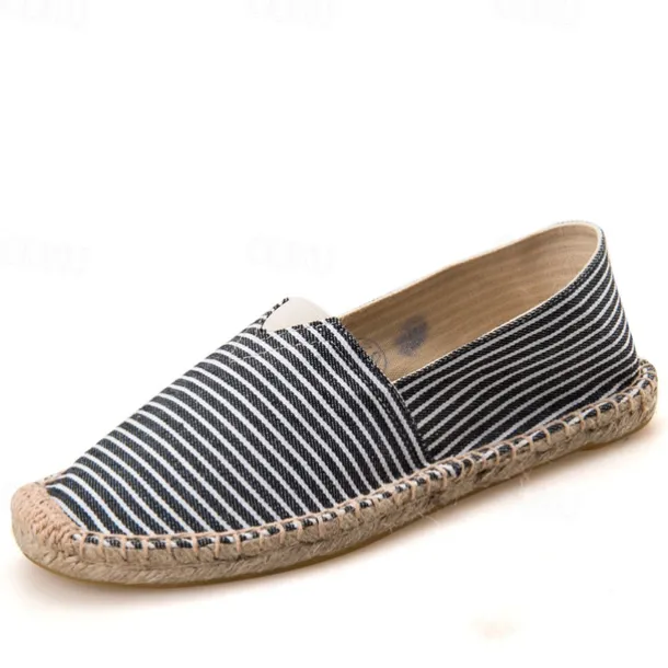 Men's Blue and White Striped Canvas Espadrille Slip-On Shoes with Jute Rope Sole – Comfortable Summer Footwear