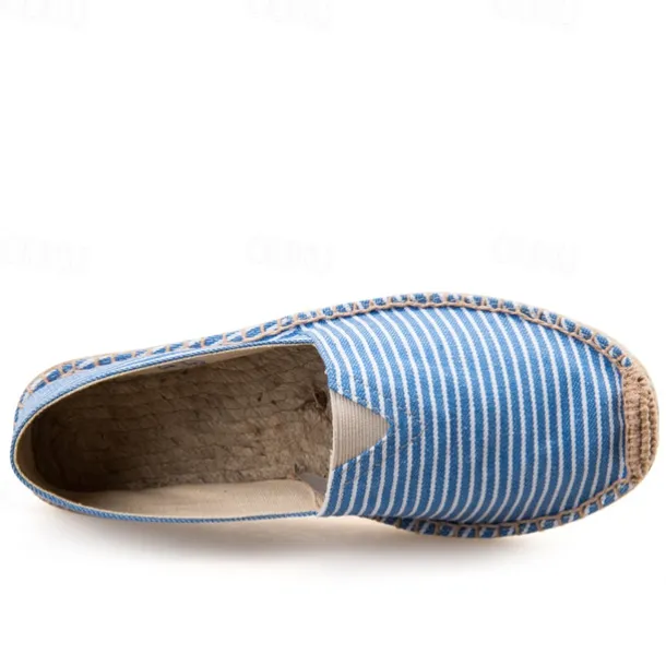 Men's Blue and White Striped Canvas Espadrille Slip-On Shoes with Jute Rope Sole – Comfortable Summer Footwear