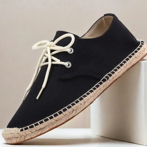Men's Blue Canvas Espadrille Lace-Up Shoes with Jute Rope Sole – Comfortable Summer Casual Footwear
