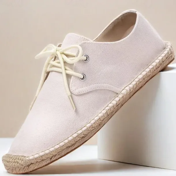 Men's Blue Canvas Espadrille Lace-Up Shoes with Jute Rope Sole – Comfortable Summer Casual Footwear