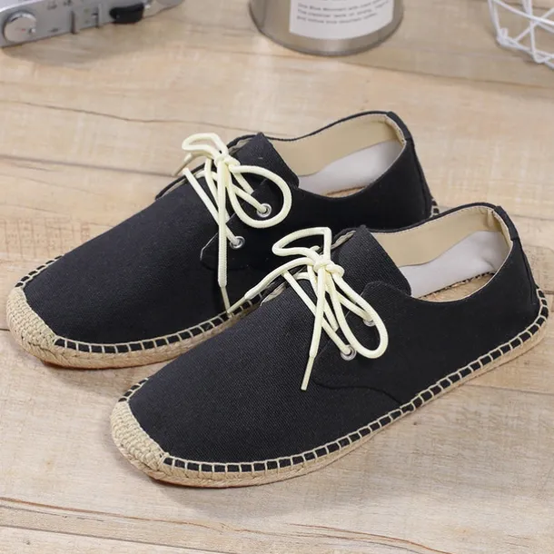 Men's Blue Canvas Espadrille Lace-Up Shoes with Jute Rope Sole – Comfortable Summer Casual Footwear