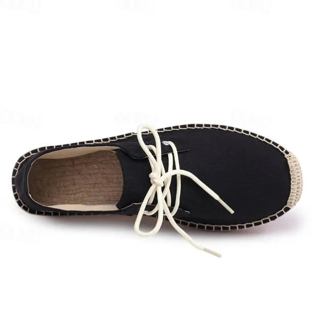 Men's Blue Canvas Espadrille Lace-Up Shoes with Jute Rope Sole – Comfortable Summer Casual Footwear