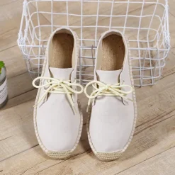 Men's Blue Canvas Espadrille Lace-Up Shoes with Jute Rope Sole – Comfortable Summer Casual Footwear