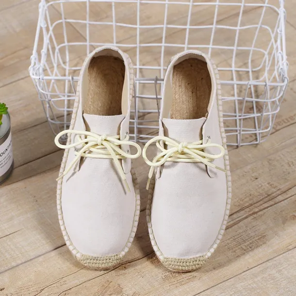 Men's Blue Canvas Espadrille Lace-Up Shoes with Jute Rope Sole – Comfortable Summer Casual Footwear