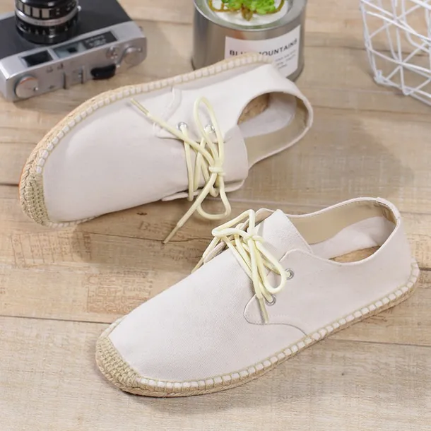 Men's Blue Canvas Espadrille Lace-Up Shoes with Jute Rope Sole – Comfortable Summer Casual Footwear