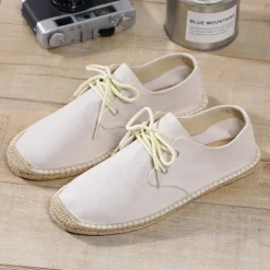 Men's Blue Canvas Espadrille Lace-Up Shoes with Jute Rope Sole – Comfortable Summer Casual Footwear