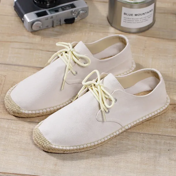 Men's Blue Canvas Espadrille Lace-Up Shoes with Jute Rope Sole – Comfortable Summer Casual Footwear