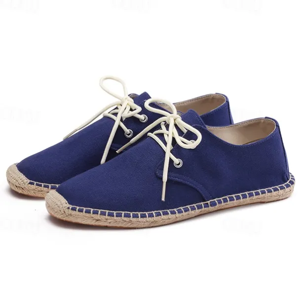 Men's Blue Canvas Espadrille Lace-Up Shoes with Jute Rope Sole – Comfortable Summer Casual Footwear