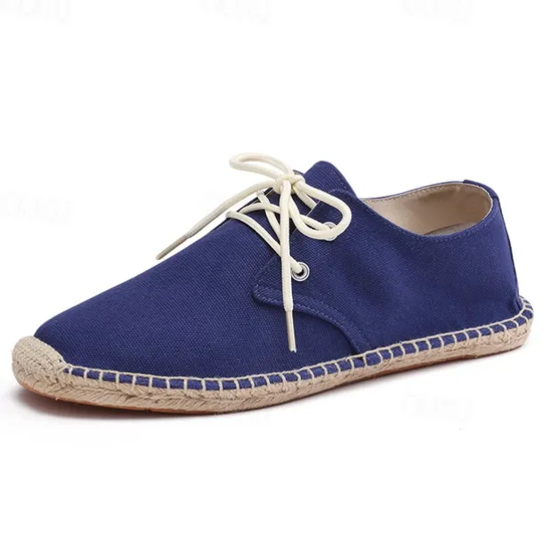 Men's Blue Canvas Espadrille Lace-Up Shoes with Jute Rope Sole – Comfortable Summer Casual Footwear
