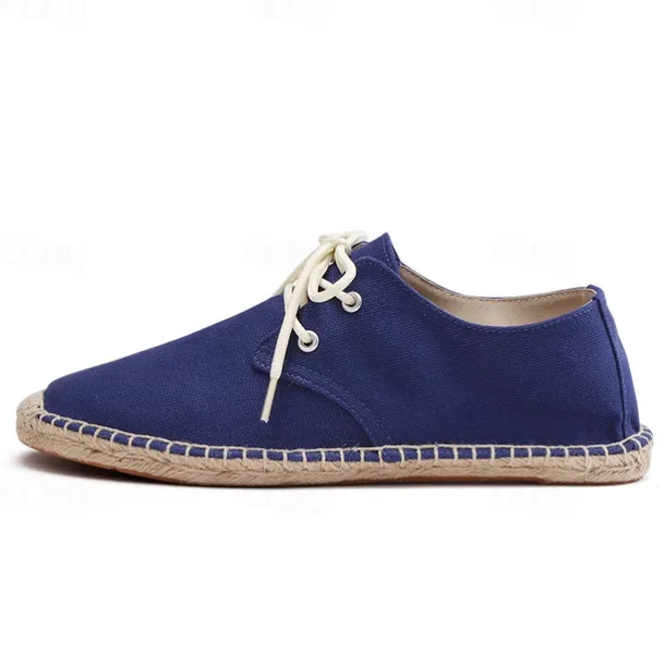 Men's Blue Canvas Espadrille Lace-Up Shoes with Jute Rope Sole – Comfortable Summer Casual Footwear