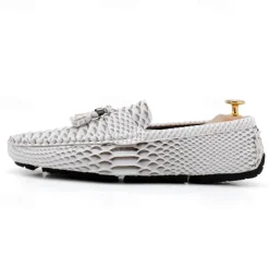 Men's Blue Faux Snakeskin Loafers with Tassels – Stylish Slip-On Dress Shoes for Formal and Casual Occasions