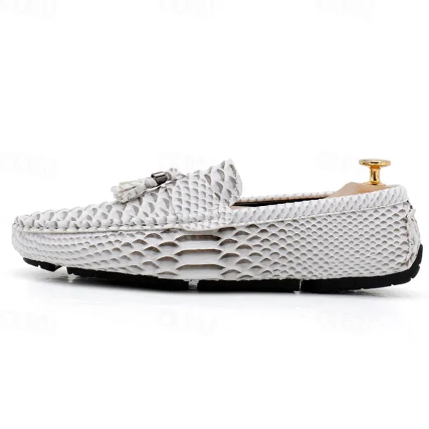 Men's Blue Faux Snakeskin Loafers with Tassels – Stylish Slip-On Dress Shoes for Formal and Casual Occasions
