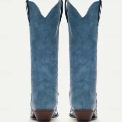 Men's Blue Faux Suede Cowboy Boots with White Snakeskin Accents and Embroidered Design - Western-Style Boots for Rodeo and Outdoor Wear
