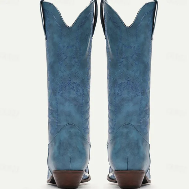 Men's Blue Faux Suede Cowboy Boots with White Snakeskin Accents and Embroidered Design - Western-Style Boots for Rodeo and Outdoor Wear